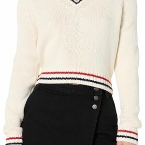 Women's Cream Cropped V-Neck Sweater Sz L